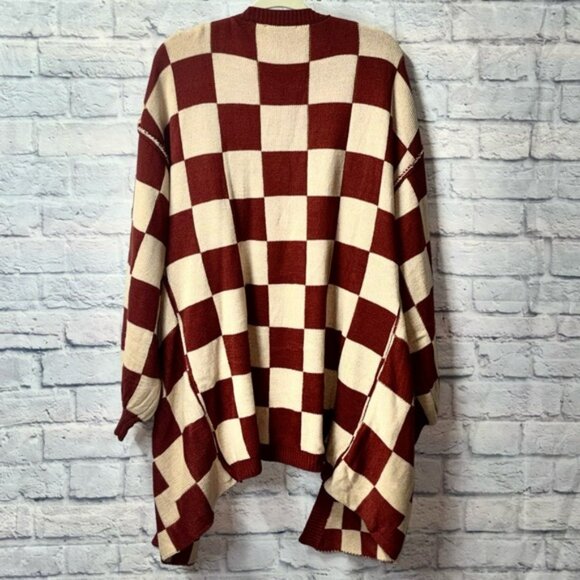 Burgundy and Cream Checkered Cardigan - Picture 2 of 5